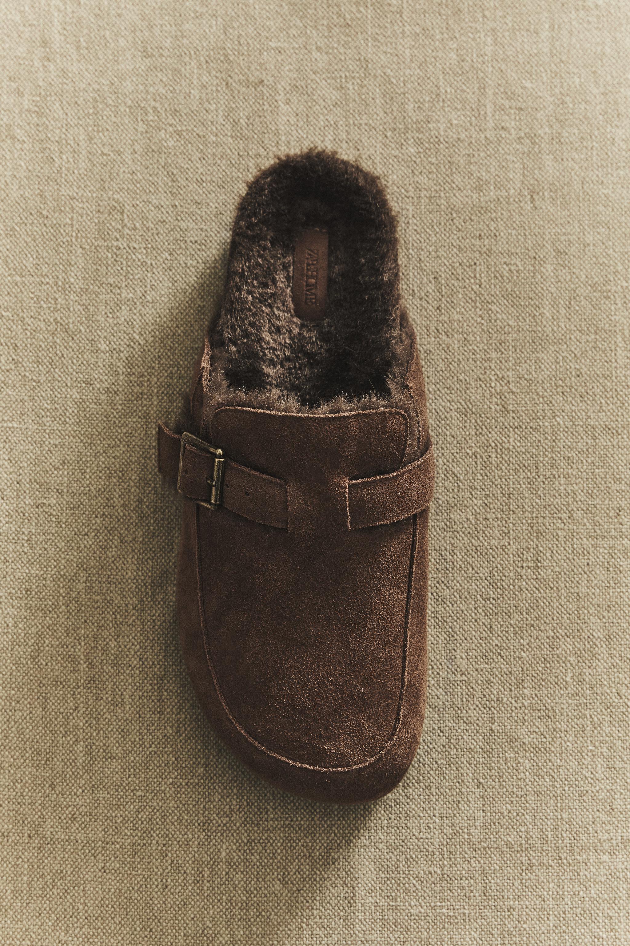 WARM LEATHER CLOGS WITH BUCKLE